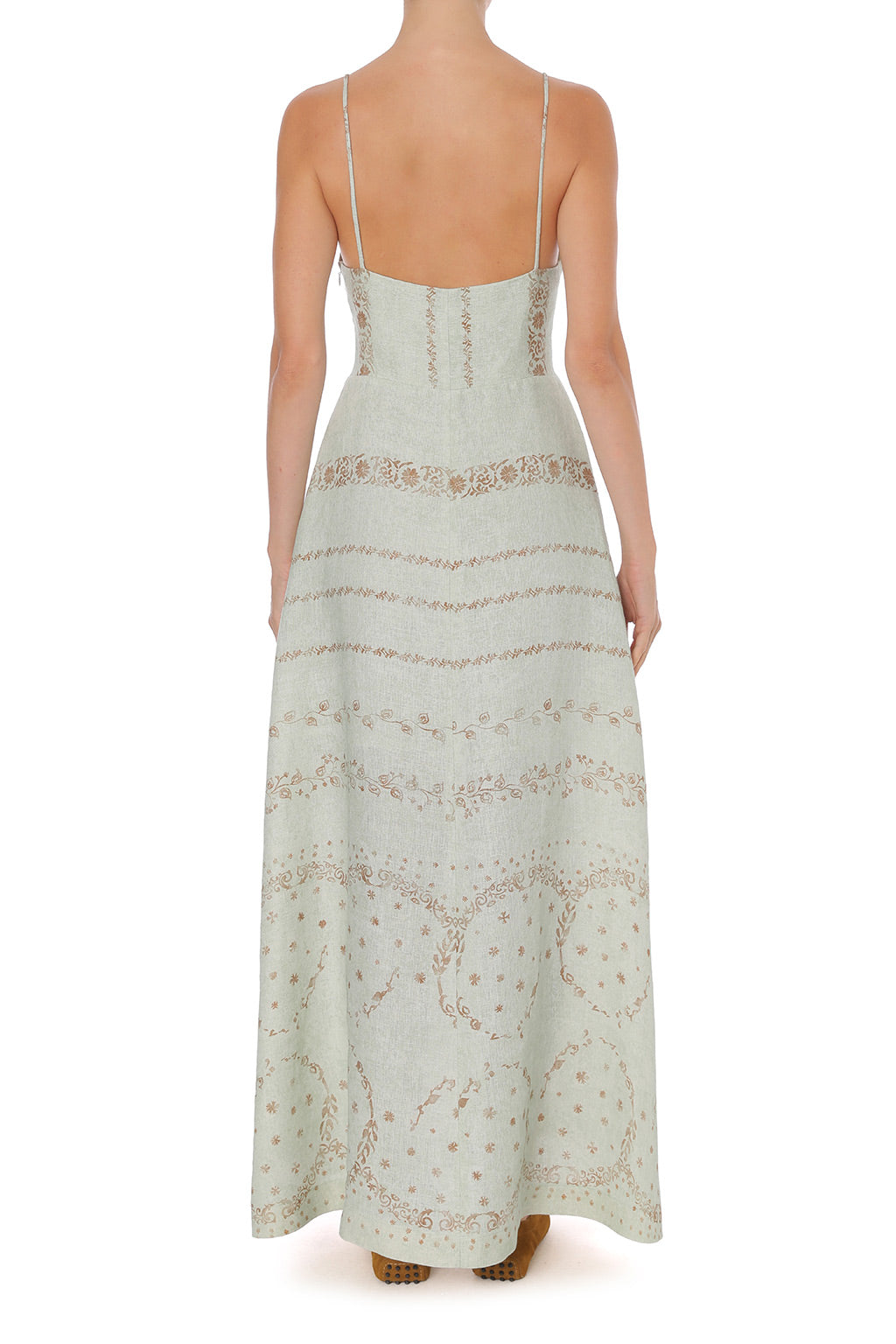 Long robe en lin imprimé  - Pink