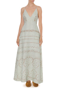 Long robe en lin imprimé  - Pink