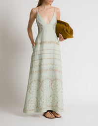 Long robe en lin imprimé  - Pink