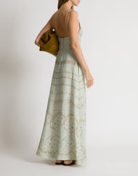 Long robe en lin imprimé  - Pink