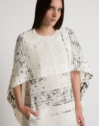 Robe courte en lin imprimé avec cape - Ivory