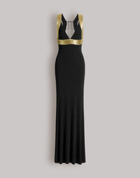 Long robe avec détails brodés contrastés - Black