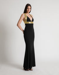 Long robe avec détails brodés contrastés - Black