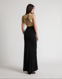Long robe avec détails brodés contrastés - Black