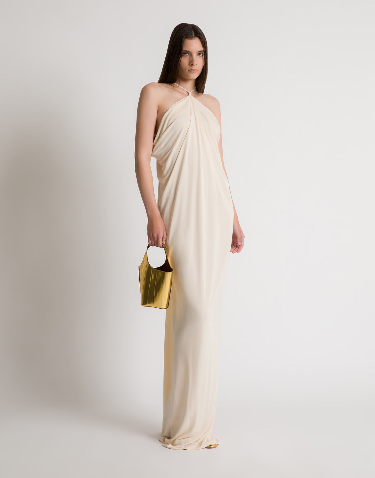 Robe longue drapée avec dos nu - Ivory