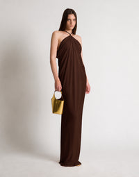 Robe longue drapée avec dos nu - Brown