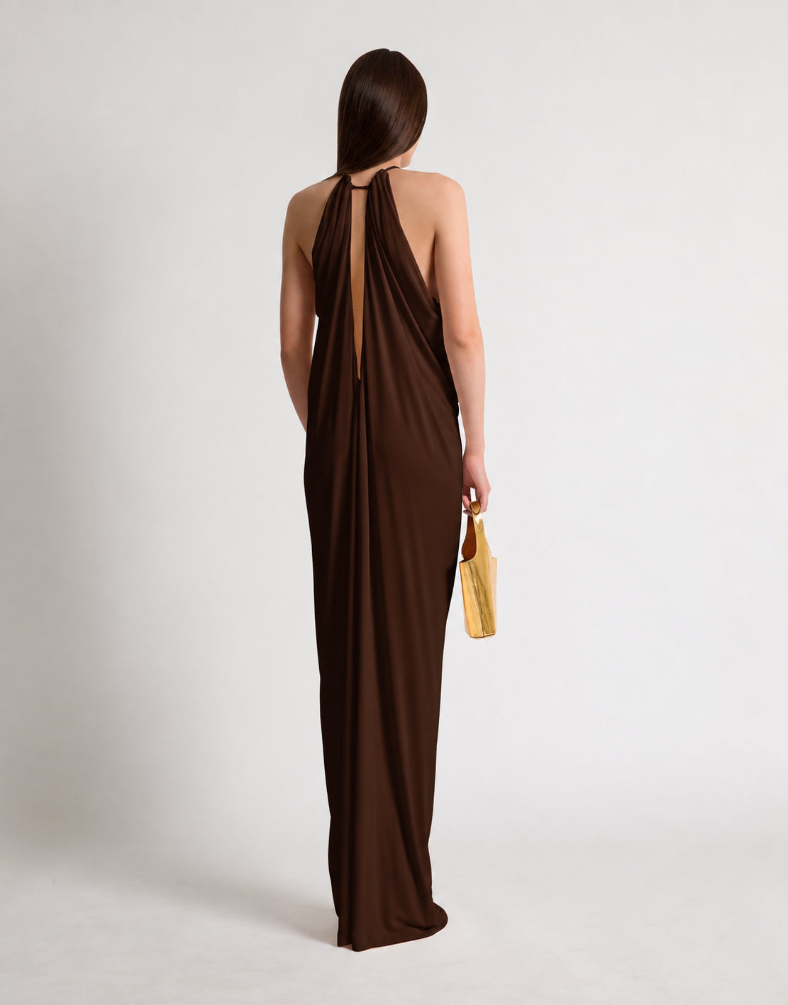 Robe longue drapée avec dos nu - Brown