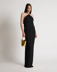 Robe longue drapée avec dos nu - Black