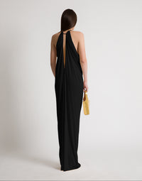 Robe longue drapée avec dos nu - Black