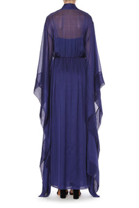 Long robe en soie à manches larges - Blue