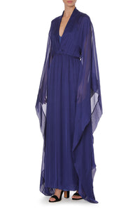 Long robe en soie à manches larges - Blue