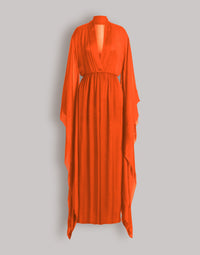 Long robe en soie à manches larges - Orange