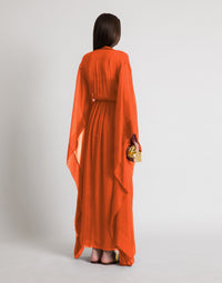 Long robe en soie à manches larges - Orange