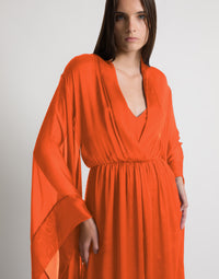 Long robe en soie à manches larges - Orange