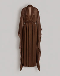 Long robe en soie à manches larges - Brown