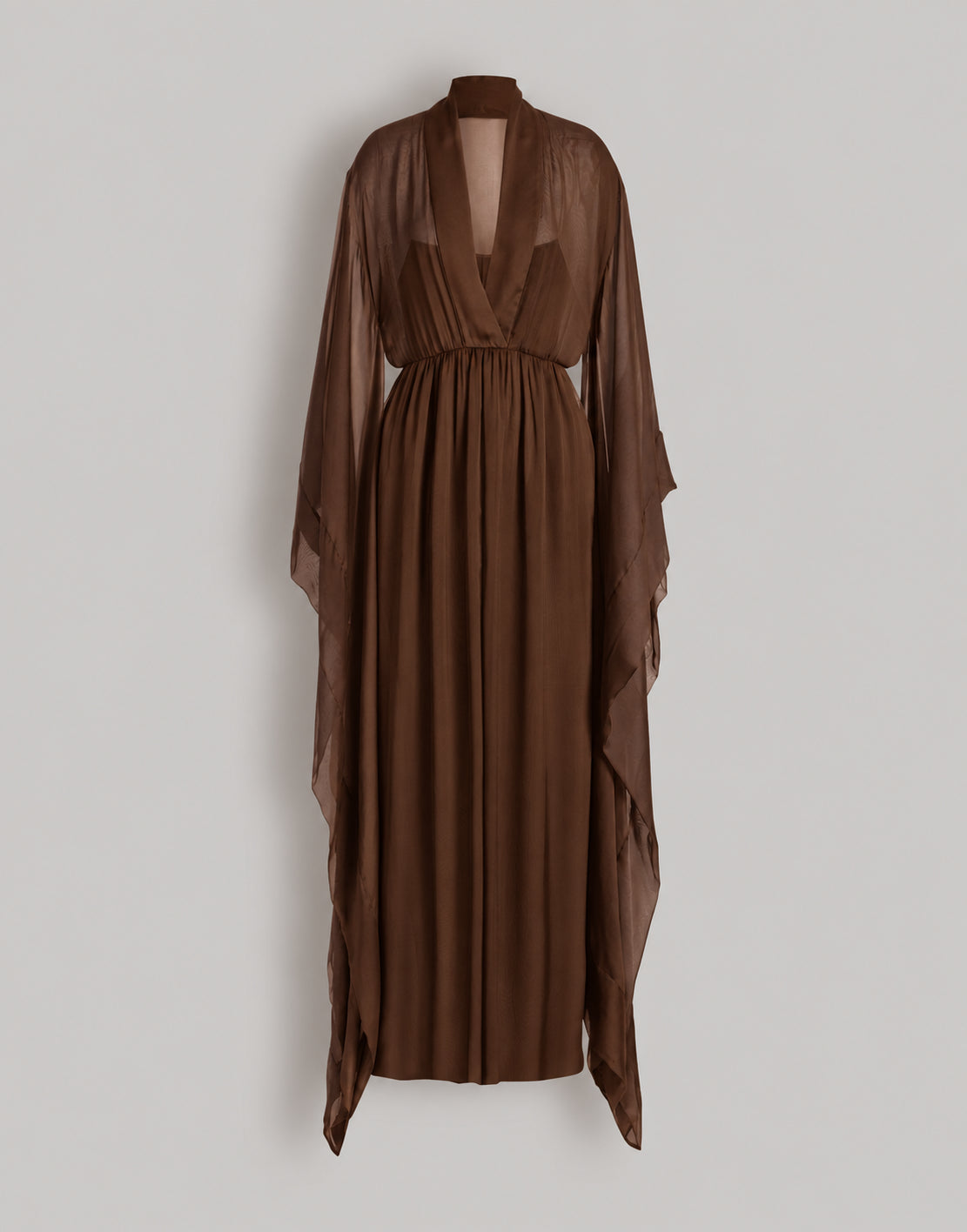 Long robe en soie à manches larges - Brown