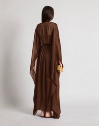 Long robe en soie à manches larges - Brown