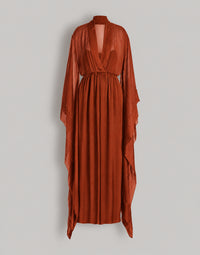 Long robe en soie à manches larges - Brown
