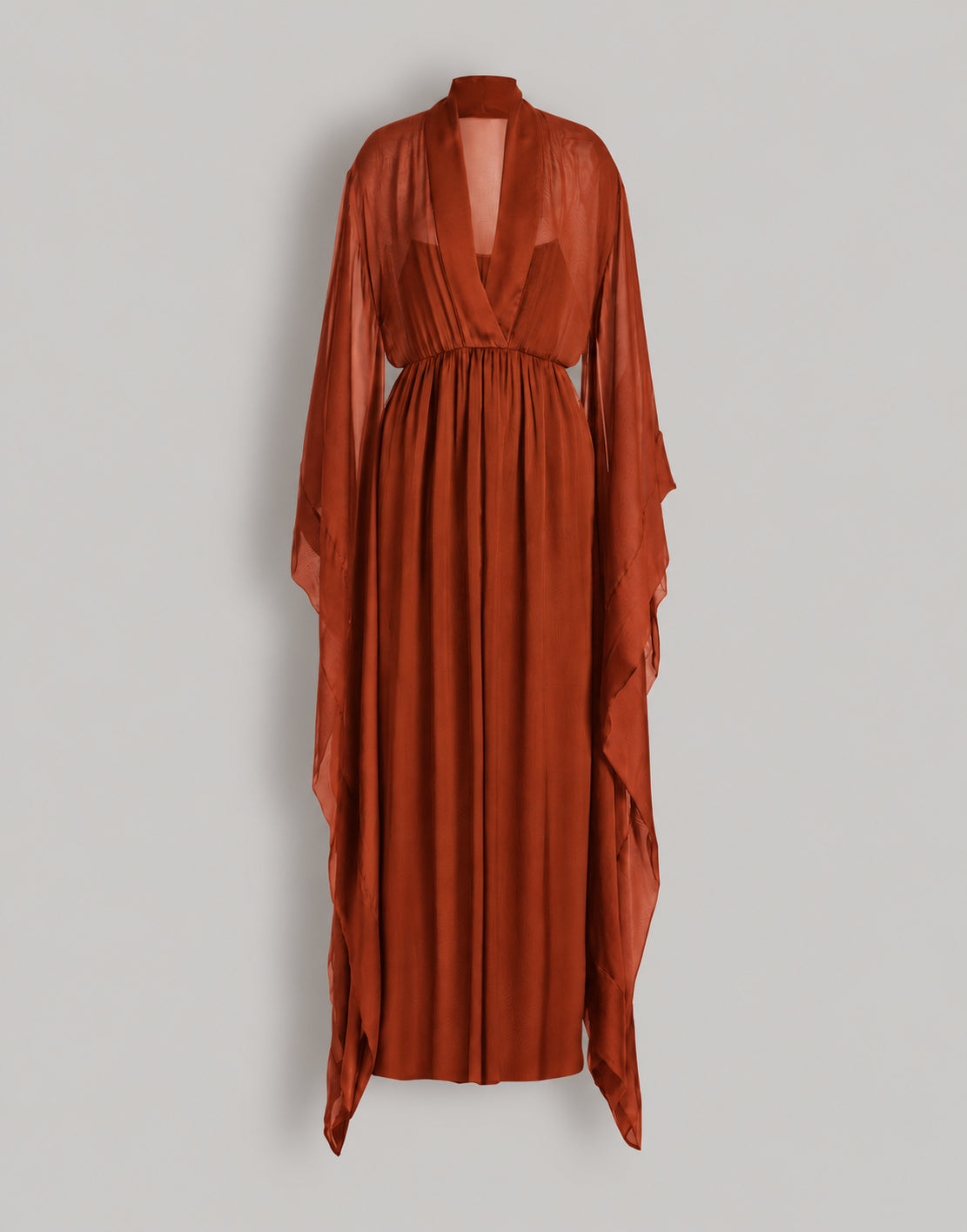 Long robe en soie à manches larges - Brown