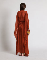 Long robe en soie à manches larges - Brown