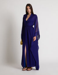 Long robe en soie à manches larges - Blue