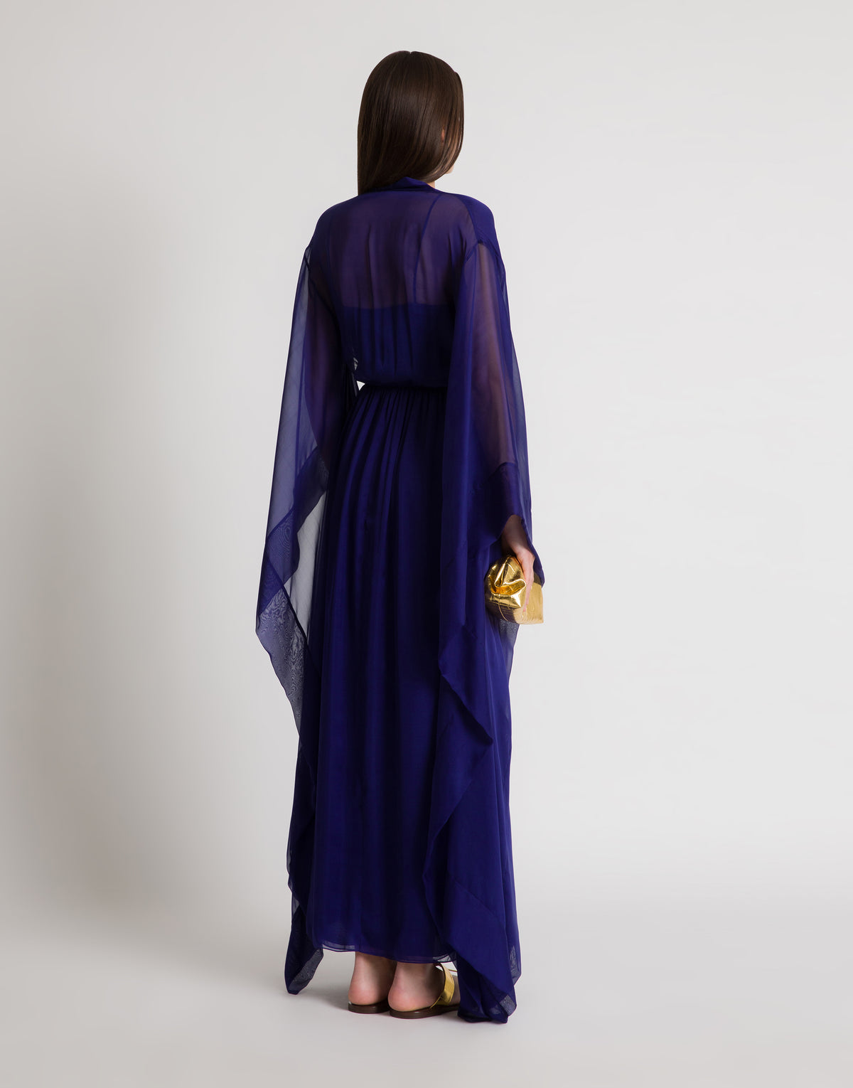Long robe en soie à manches larges - Blue