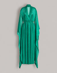 Long robe en soie à manches larges - Bottle green