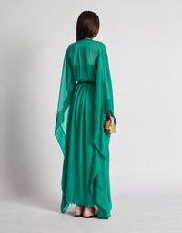 Long robe en soie à manches larges - Bottle green