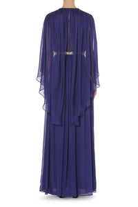 Robe longue en soie avec cape  - Blue