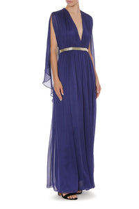 Robe longue en soie avec cape  - Blue
