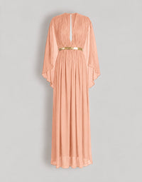 Robe longue en soie avec cape  - Beige