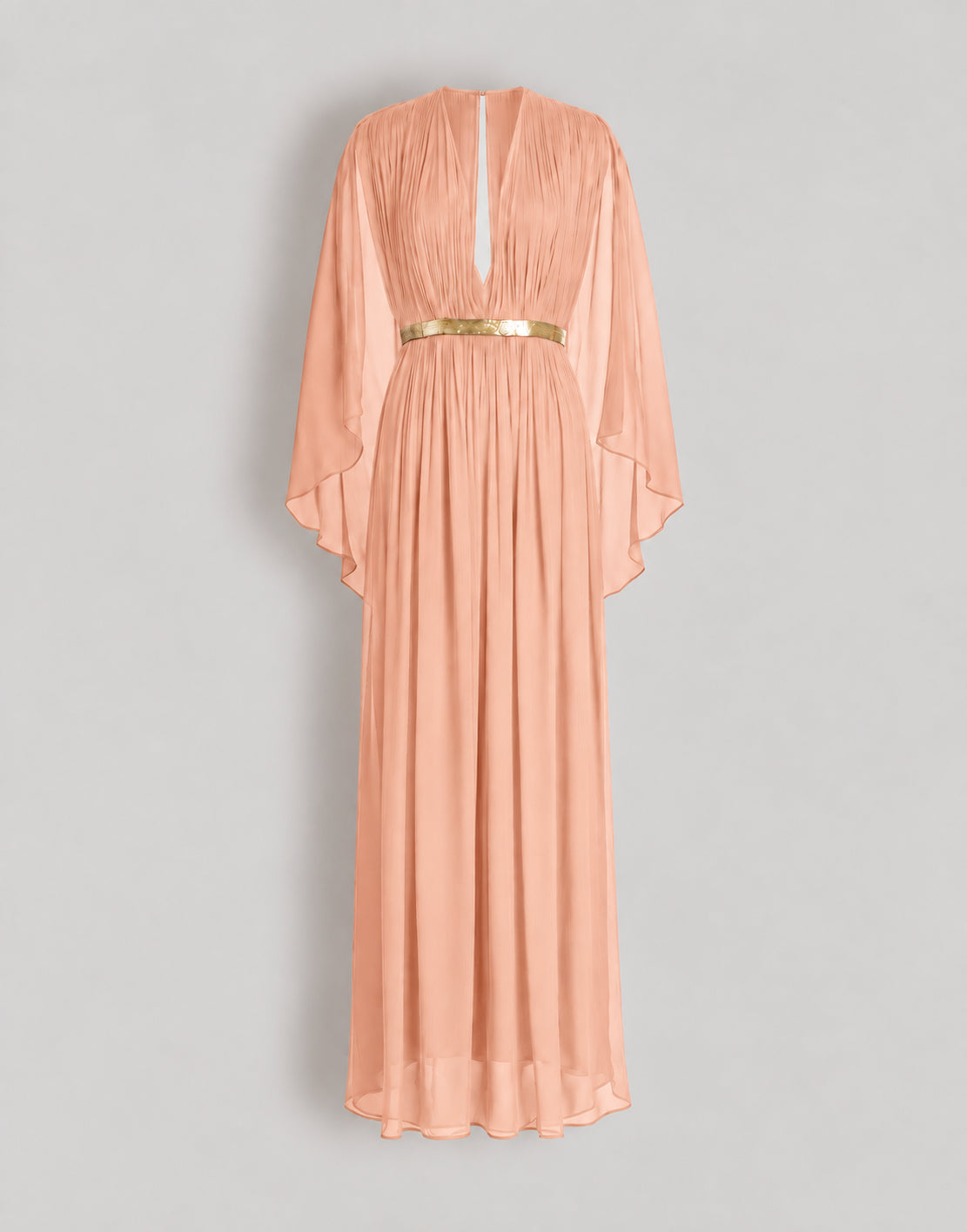 Robe longue en soie avec cape  - Beige