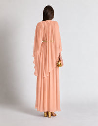 Robe longue en soie avec cape  - Beige