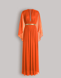Robe longue en soie avec cape  - Orange