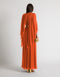 Robe longue en soie avec cape  - Orange