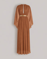 Robe longue en soie avec cape  - Brown Orange