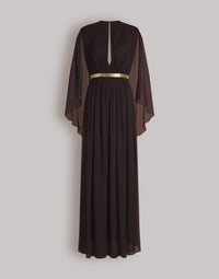 Robe longue en soie avec cape  - Brown