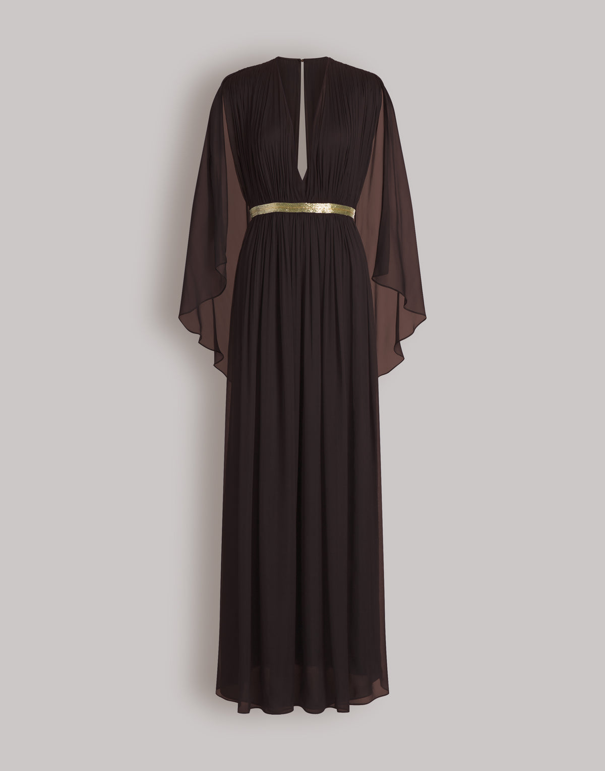 Robe longue en soie avec cape  - Brown
