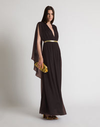 Robe longue en soie avec cape  - Brown