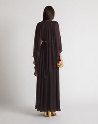 Robe longue en soie avec cape  - Brown
