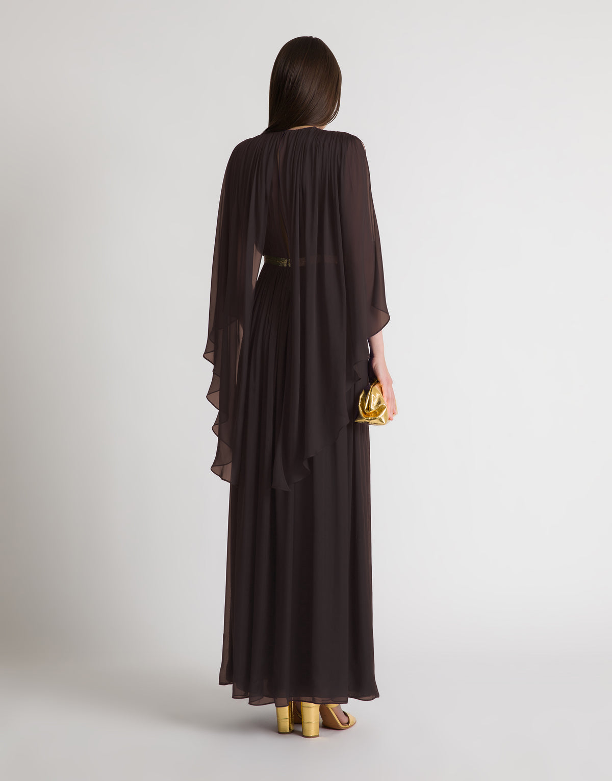 Robe longue en soie avec cape  - Brown