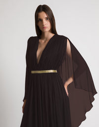 Robe longue en soie avec cape  - Brown