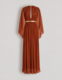 Robe longue en soie avec cape  - Brown