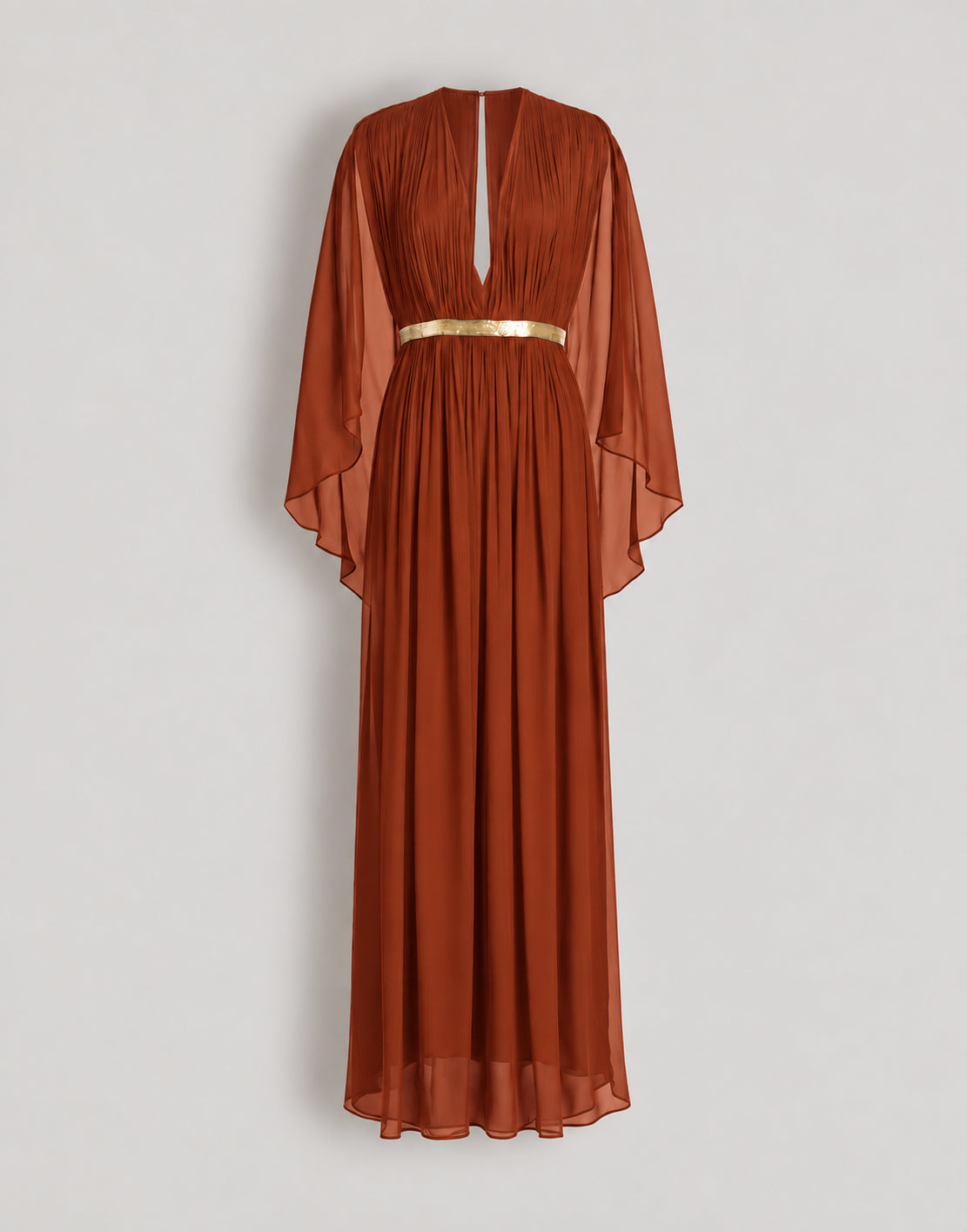 Robe longue en soie avec cape  - Brown