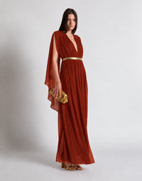 Robe longue en soie avec cape  - Brown