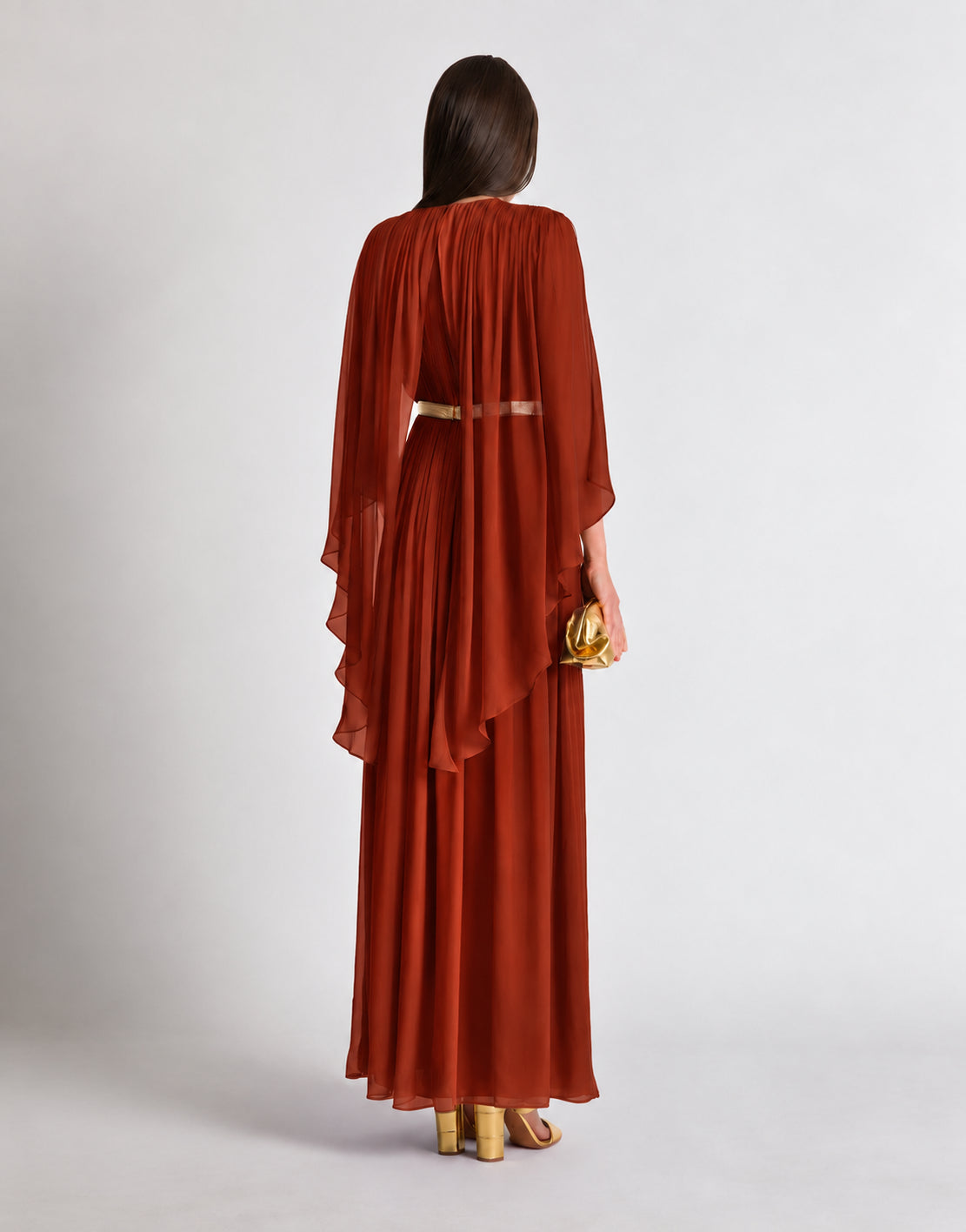 Robe longue en soie avec cape  - Brown