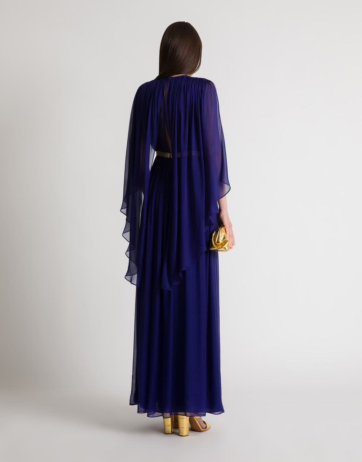 Robe longue en soie avec cape  - Blue
