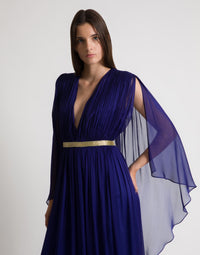 Robe longue en soie avec cape  - Blue