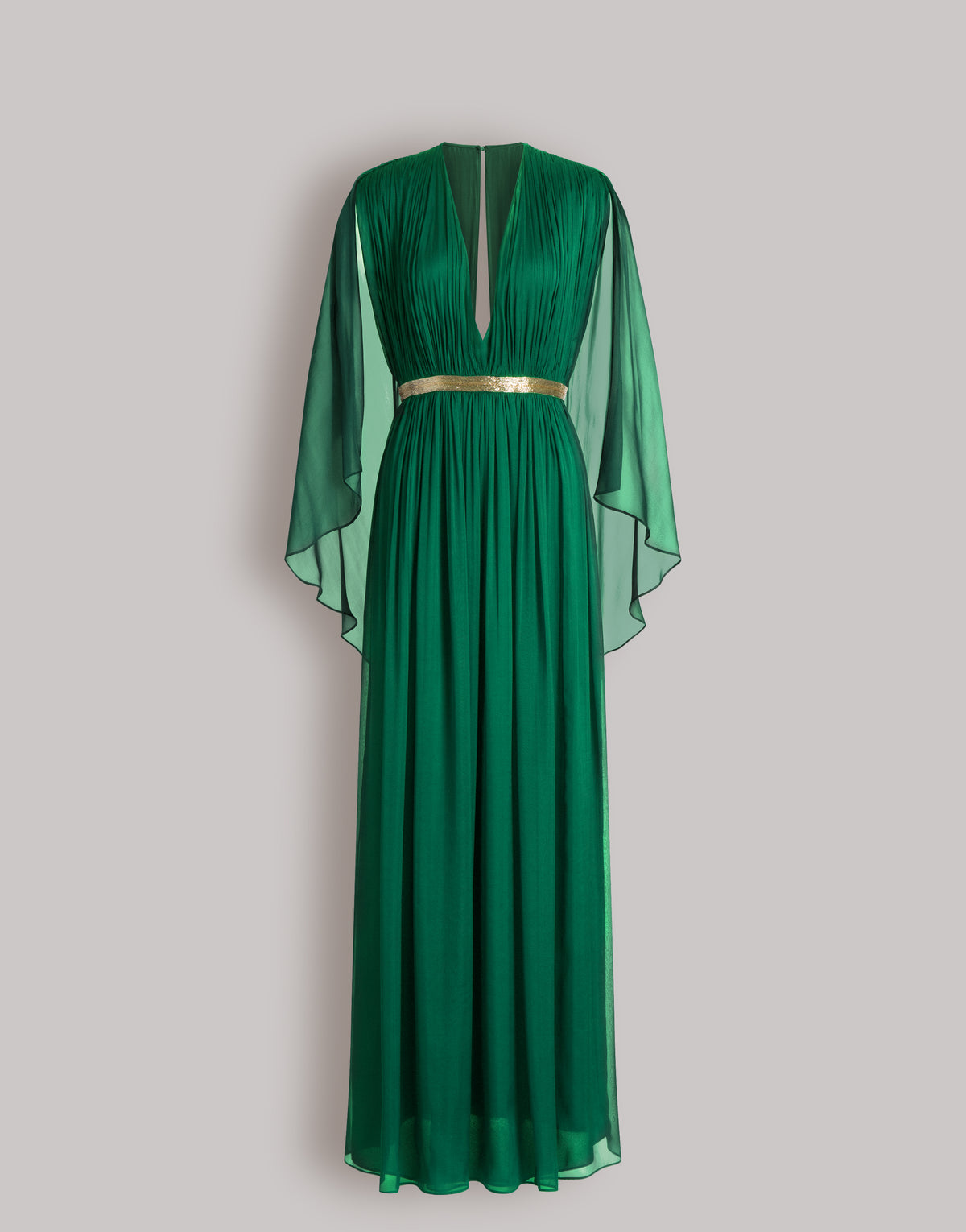 Robe longue en soie avec cape  - Bottle green