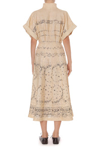 Robe Longue Transparente à Lien de Serrage - Beige